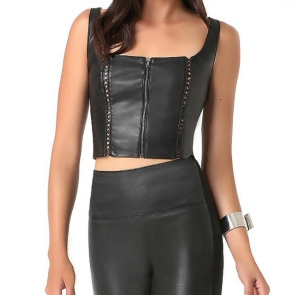 Bebe Black Vegan Leather Crop Tank